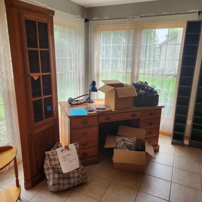 Oak desk and corner cabinet