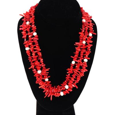 Sale Photo Thumbnail #175: Lot 175 amazing bright red pearl layered necklace