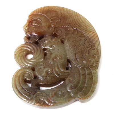 Sale Photo Thumbnail #339: Lot 341 chinese hardstone archaistic beast carving