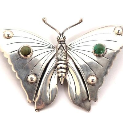 Sale Photo Thumbnail #164: Lot 164 lovely navajo sterling silver turquoise butterfly pin