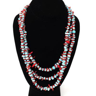 Sale Photo Thumbnail #172: Lot 172 turquoise coral tripple strand necklace
