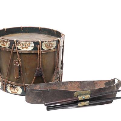 Sale Photo Thumbnail #144: Lot 144 early english 101st regiment drum leather sling, 19th century
