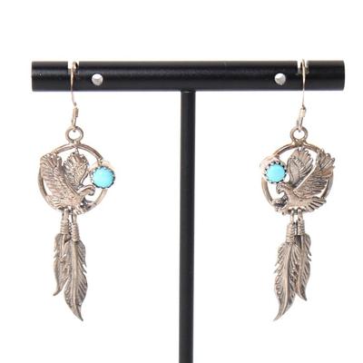 Sale Photo Thumbnail #212: Lot 212 sterling silver zuni eagle feathers earrings