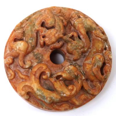 Sale Photo Thumbnail #344: Lot 346 chinese jade style beast carving bi pendant