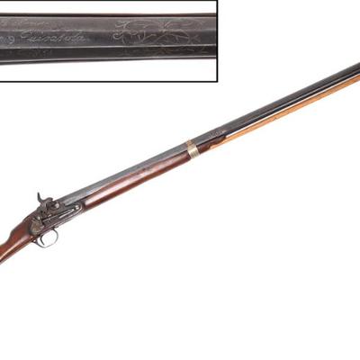Lot 86 catalan stock escopeta percussion rifle signed pedro g. 1854