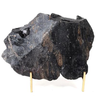 Sale Photo Thumbnail #254: Lot 255 large raw unpolished obsidian specimen wstand