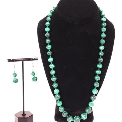 Sale Photo Thumbnail #220: Lot 220 vintage malachite necklace and earrings