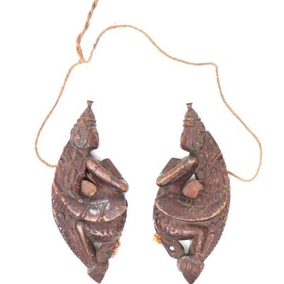 Sale Photo Thumbnail #287: Lot 288 pair of wood carved burmese plumb line