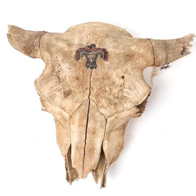 Sale Photo Thumbnail #225: Lot 225 painted native american buffalo skull