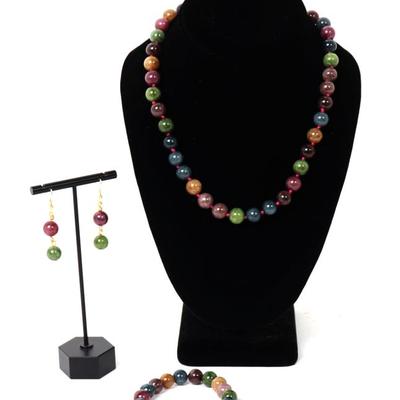 Sale Photo Thumbnail #171: Lot 171 gorgeous raw tourmaline necklace bracelet and earring set
