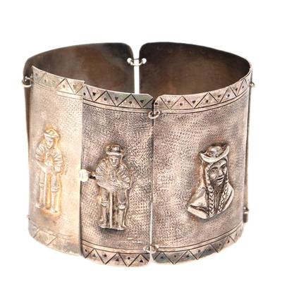 Sale Photo Thumbnail #219: Lot 219 antique sterling silver storyteller panel bracelet