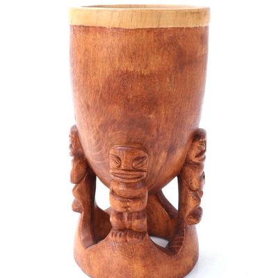 Sale Photo Thumbnail #240: Lot 241 rare hand carved tahitian tiki bowl