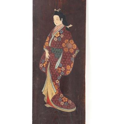 Sale Photo Thumbnail #324: Lot 326 hand painted geisha on panel
