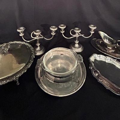Silver Matching Candelabras And Serving Pieces 