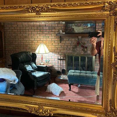 Ornate Wooden Gold Gilt Beveled Glass Mirror 