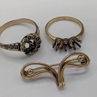 Two 14K Gold Rings & 10K Gold Pin
