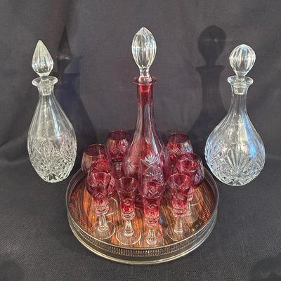 Cranberry Cut To Clear Crystal Set