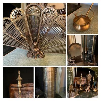 Lot Of Brass Fireplace Items