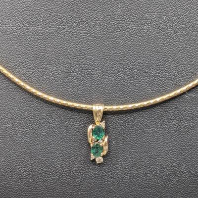 14K Gold Necklace w/ 10K Gold & Emerald Pendant