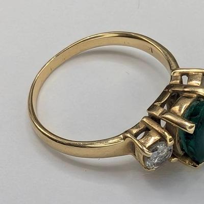 14K Gold, Emerald & Diamond Ring