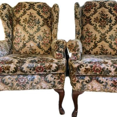 Pair Of Wingback Upholstered Chairs 