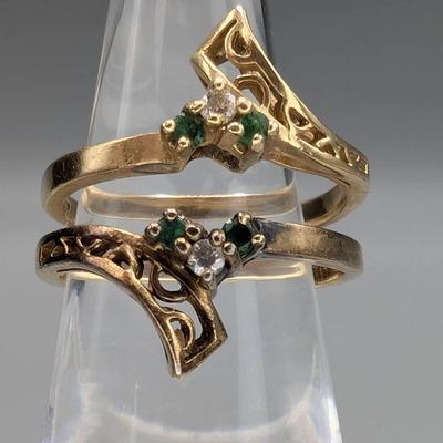 14K Gold, Emerald & Diamond Scaffold Ring