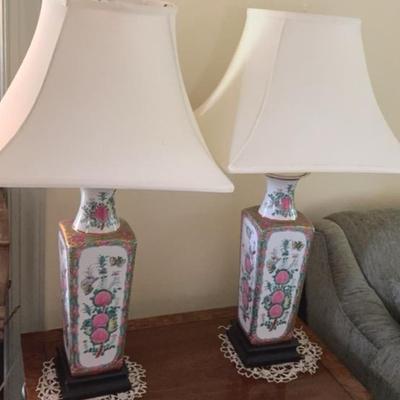 Pair Of Chinese Famille Rose Vase Style Lamps