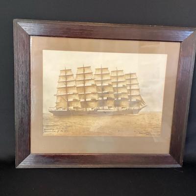 Vintage Five Masted Ship Framed Photo
