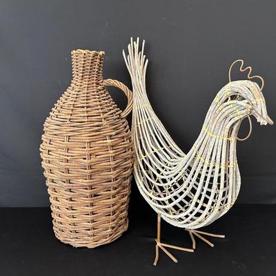Rustic Rooster And Woven Jug