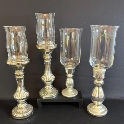 Mercury Glass Candle Holders And Hurricanes.