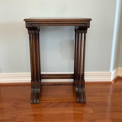 Vintage Wood & Leather Nesting Tables 