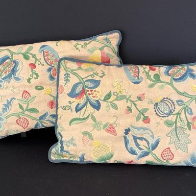Pair of Crewel Embroidered Pillows