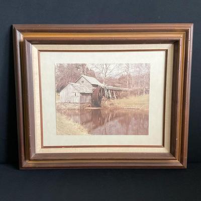 Vintage Framed Water Mill Photograph