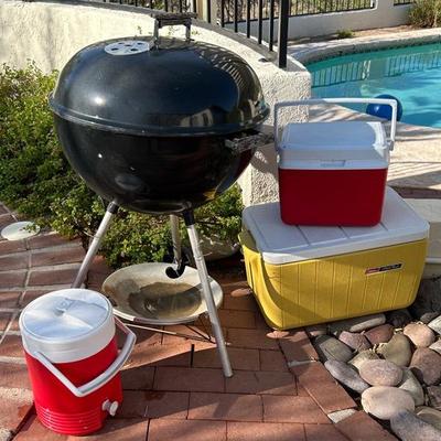 Weber 22” Jumbo Joe Grill And 3 Coolers
