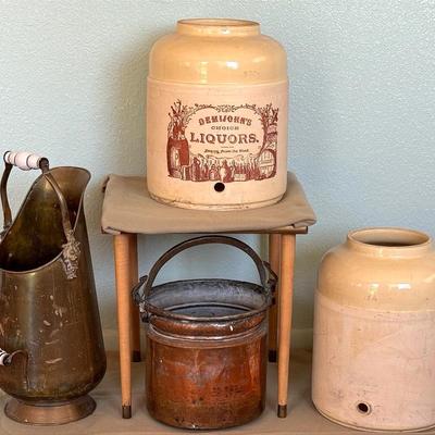 Demijohns Choice Liquor Jug & Brass Buckets 