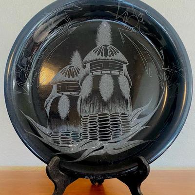 Hand Etched Zuni Rain Dancers Plate
