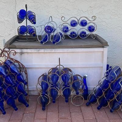 50 Cobalt Blue Glass Bottles With Metal Displays