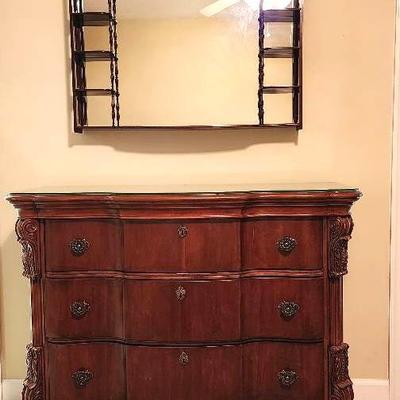 Pulaski Furniture - Bachelors Chest & Pair of Wooden, Mirrored, Curio Shelves