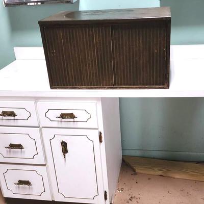 Kitchenette, MCM Style Cabinet And Vintage Kitchen Tools/Utensils