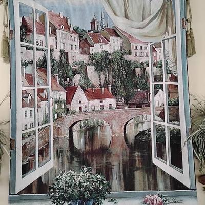 Window Scene Tapestry With Wall Fixture 