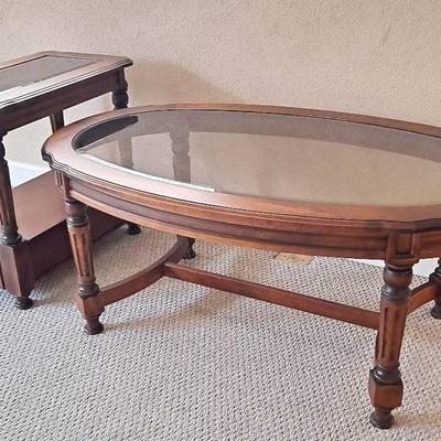 Glass Top Oval Coffee Table and Rectangular End Table