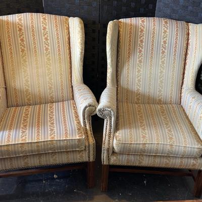 Pair Of Felt Blend Wingback Chairs - Velvet Texture Fabric Slightly Faded