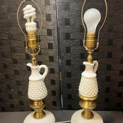 Two Vintage Milk Glass Lamps (two Different Wire Colors)