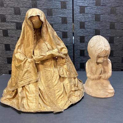 Mary & Jesus Tree Topper & Handmade Praying Child Sculpture 