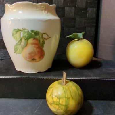 Fruit Vase Or Container Stamped And Stone Like Fruit Paper Weights