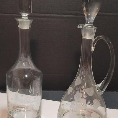 Floral Etched Glass Decanters
