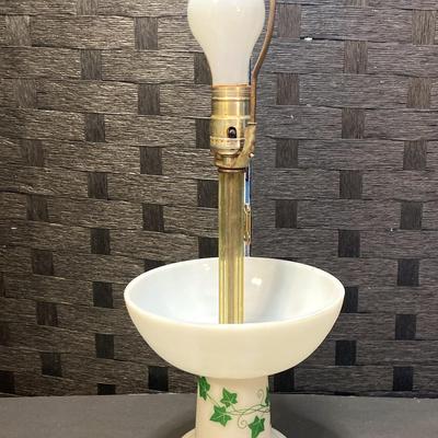 Milk Glass Lamp with Painted Green Vine NEEDS REWIRING