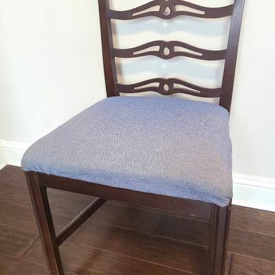Vintage/Antique Wooden Chair With Blue Seat, 37" Tall