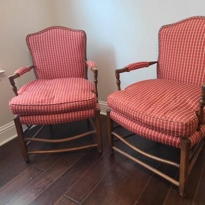 Pair Of Tufted Silk Madras-upholstered Small Armchairs