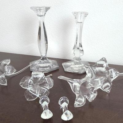 4 Blown-glass Flowers (Can Be Used As Bud Vases), Knife-rests & Candlesticks